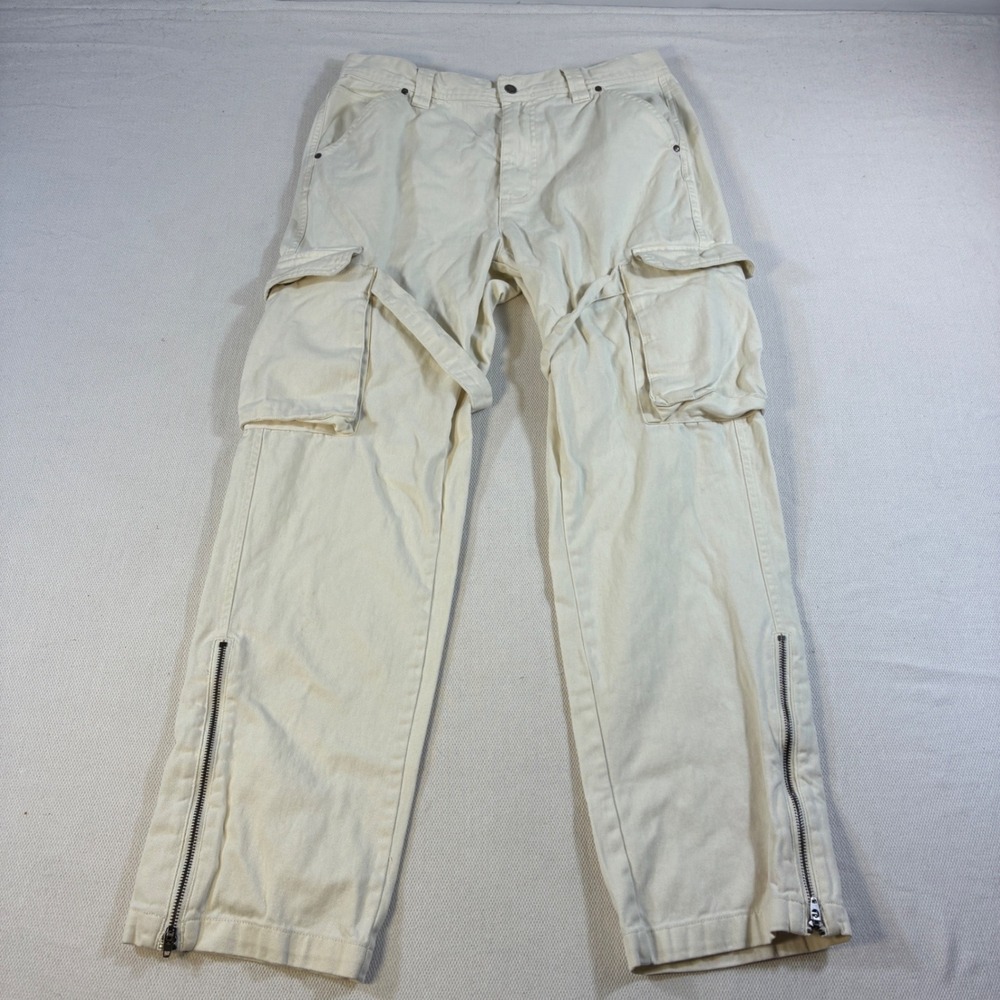 Standard Cloth Urban Outfitters Mens Cargo Pants Cream Strap Zipper Size Medium - Picture 5 of 10
